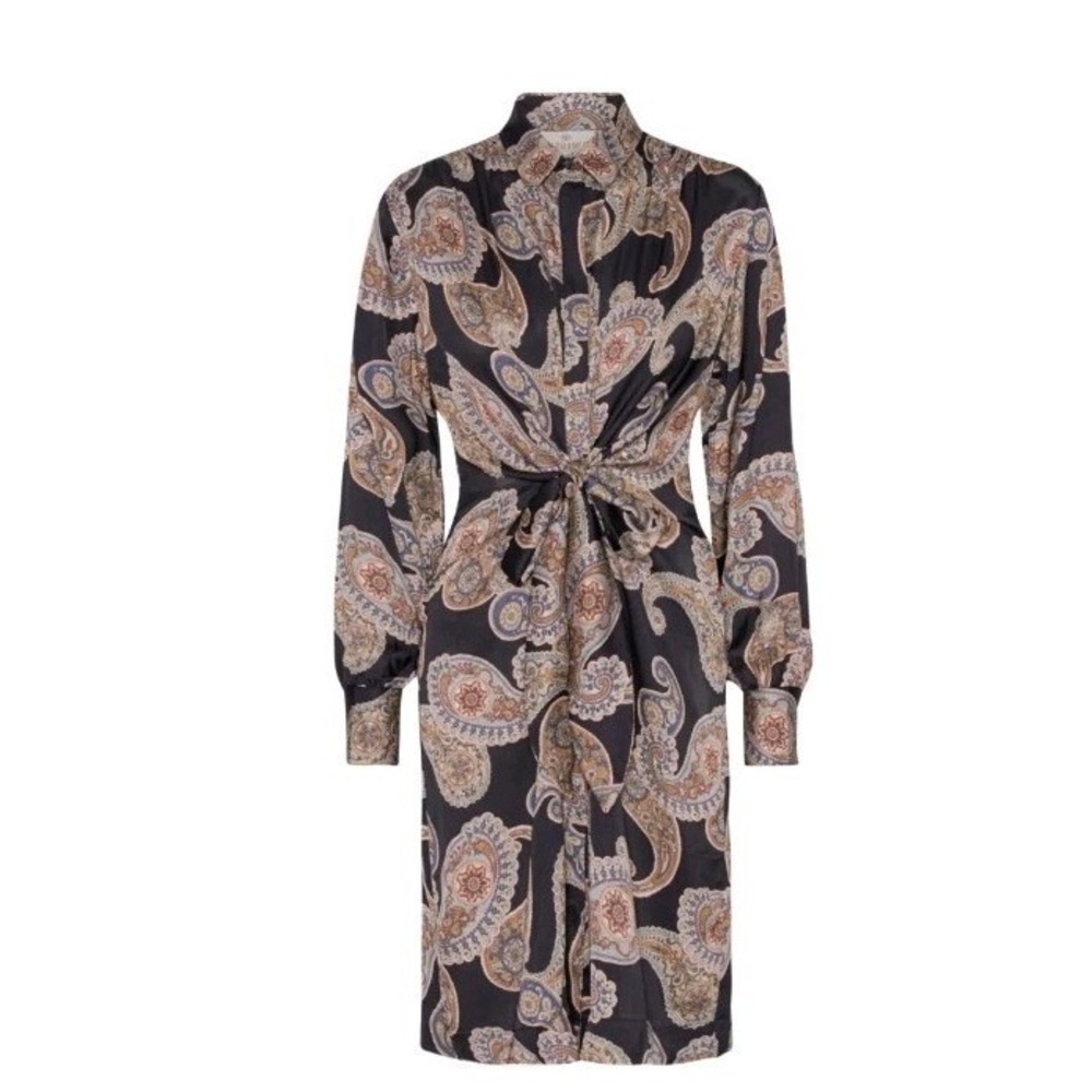 Karmamia Copenhagen Mila Satin Black Paisley Midi Dress Size S MSRP $224‎